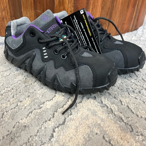 New Terra Spider Safety Shoes Women's Size 7.5 Black Gray Purple Composite Toe - Picture 1 of 10